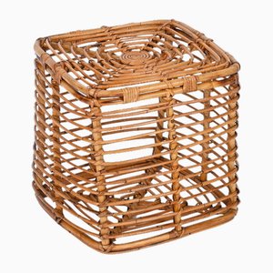 Mid-Century Rattan and Wicker Square Pouf Stool by Tito Agnoli, Italy, 1970s