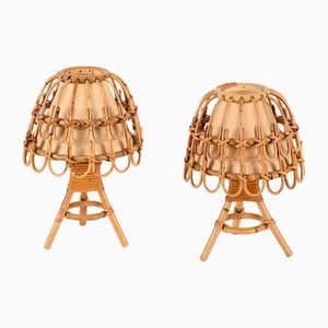 Mid-Century Table Lamps in Rattan and Wicker from Louis Sognot, France, 1960s, Set of 2