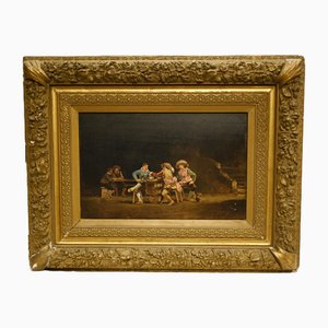 J De Ninville, Escena de taberna con mosqueteros, pintura al óleo, enmarcado