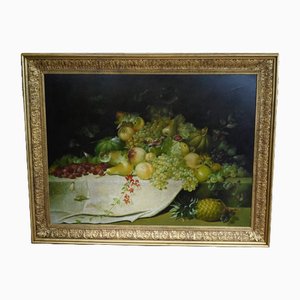 French Artist, Still Life with Fruit & Flowers, Oil Painting, Framed