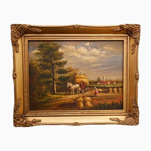 Artista vittoriano, paesaggio di Suffolk, pittura a olio, con cornice