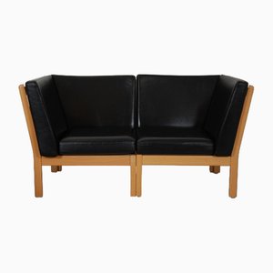 Ge-280 2-Sitzer Sofa aus schwarzem Leder von Hans Wegner