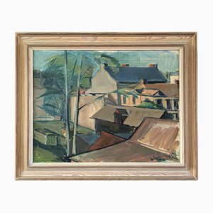 Above the Rooftops, 1950s, Oil Painting, Framed