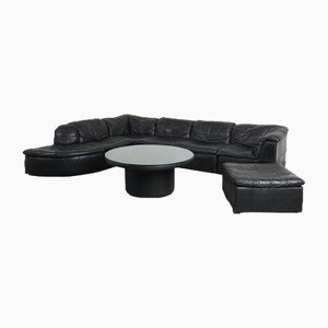 Black Leather Living Room Set from Laauser, 1970s, Set of 3