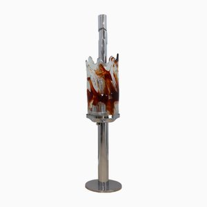 Lámpara de pie de cristal de Murano, cromo y metal de Mazzega, años 70