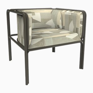 Collector AZ1 Armchair in Alabaster Fabric and Dark Green Lacquered Metal by Francesco Zonca