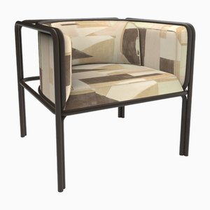 Collector AZ1 Armchair in Silt Fabric and Dark Brown Lacquered Metal by Francesco Zonca