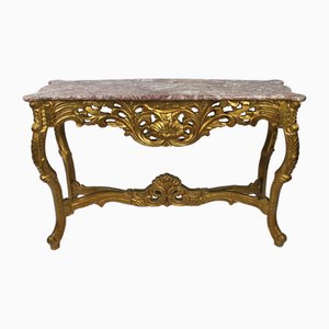 French Style Marble Topped Gilt Console Table, 1970s