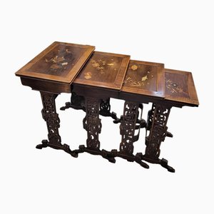 Tavolini ad incastro vintage in legno e ottone di Gabriel-Frédéric Viardot, fine XIX secolo, set di 4