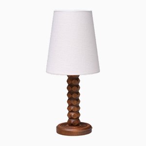 Table Lamp in Oak with Ivory Shade attributed to Charles Dudouyt, France, 1950s