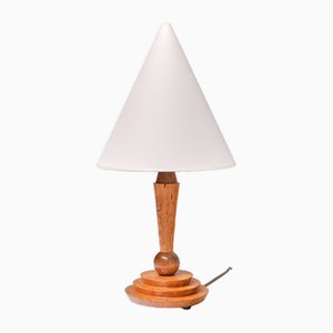 Art Deco Table Lamp in Birdseye Maple with Ivory Colored Shade, Austria, 1930s