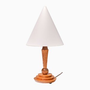 Lampe de Bureau Art Déco en Erable Piqué avec Abat-Jour Ivoire, Autriche, 1930s