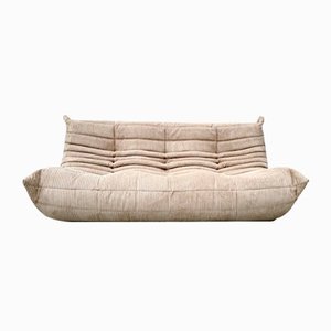 French Togo 3-Seater Sofa in Beige Corduroy by Michel Ducaroy for Ligne Roset, 1970s