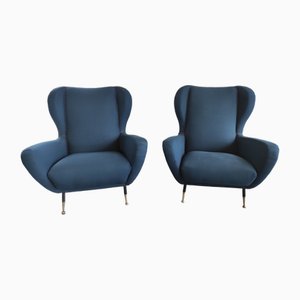 Mid-Century Armchairs in Blue Fabric, 1960s, Set of 2