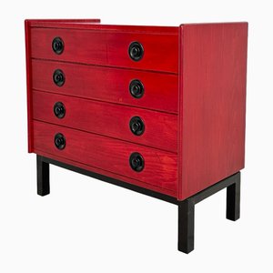 Italian Postmodern Chest of Drawers in Red Lacquered Beech, 1980s