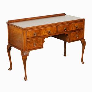 Vintage Burr Walnut Dressing Table Desk Raised on Queen Anne Legs