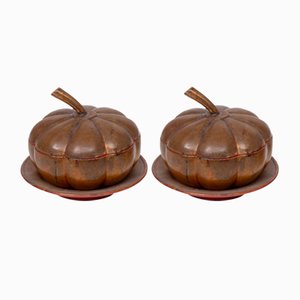 Lacquer Pumpkin Shape Lidded Boxes, China, 1990s, Set of 2