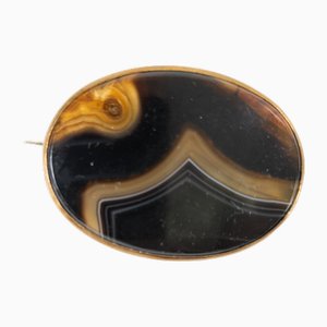 19th Century English Purple Banded Agate Gold Filled Brooch Pin