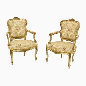 Italian Wood Lacquered Armchairs, 19th Century, Set of 2