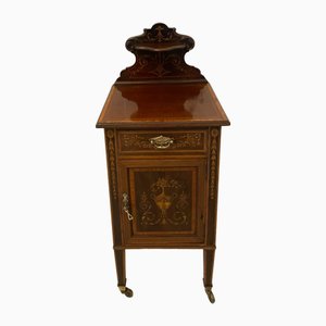 Victorian Mahogany Marquetry Inlaid Bedside Cabinet, 1880s