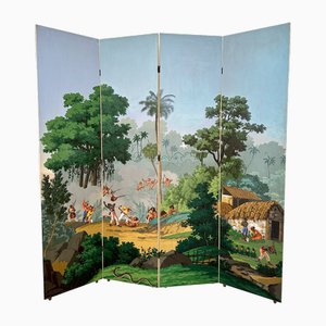 Pantalla de papel pintado Zuber de cuatro paneles del siglo XX, años 40