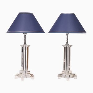 Crystal Glass Table Lamps, France, 1980s, Set of 2