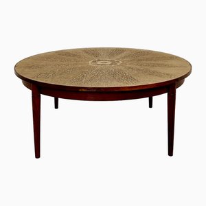 Mid-Century Round Etched Brass Coffee Table attributed to Heinz Lilienthal, 1970s