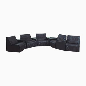 Modular Black Leather Sofa from de Sede, 1980s, Set of 10