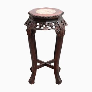 Oriental Wood and Marble Side Table, 1930s