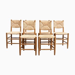 Sedie N.19 Mid-Century moderne in legno di vimini di Charlotte Perriand, anni '80, set di 6
