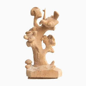 Traditional Preliminary Sketch Wooden Sculpture of Tree