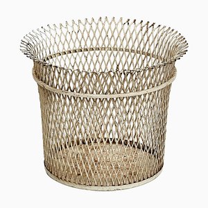 Mid-Century Modern French White Metal Paper Bin by Mathieu Matégot, 1950