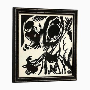 Wassily Kandinsky, Mid Century Modern Composition, Black and White Woodcut, 1960s, Framed