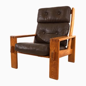Poltrona Asko Bonanza in pelle marrone di Esko Pijamies, anni '60