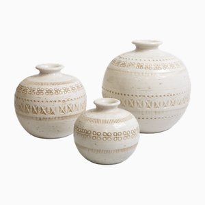 Jarrones serie Rimini de cerámica en blanco de Bitossi, años 60. Juego de 3