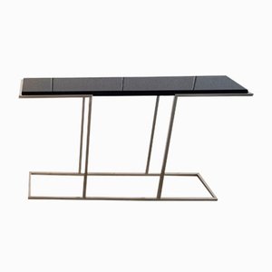 Console in Satin Steel with Glossy Black Top, 2000s