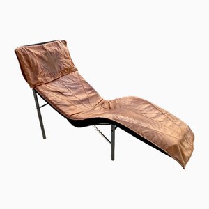 Chaise longue Skye in pelle color cognac di Tord Björklund per Ikea, anni '70