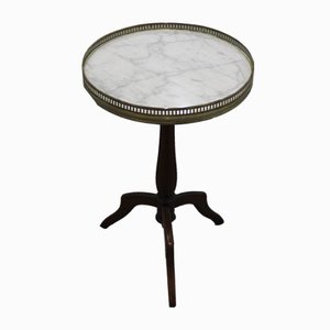 Small Round Wooden Side Table with Marble Top