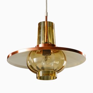 Lampada a sospensione vintage in rame e ambra di Peill & Putzler, Germania, anni '70