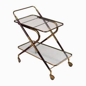 Vintage Italian Service Cart in Brass and Glass, 1950s