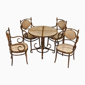 N.17 Dining Set in Bentwood and Cane by Alvar Aalto, Set of 5