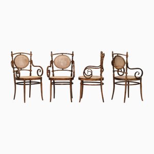 Sedie da pranzo N.17 in legno curvato e canna di Alvar Aalto, set di 4