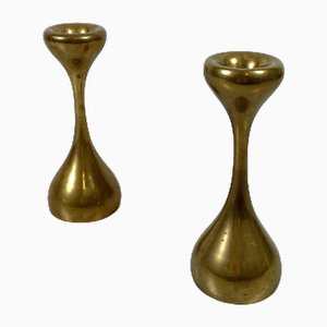 Vintage Danish Brass Candleholders, Set of 2