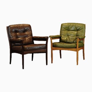 Silla Nassjo de cuero marrón de G-Möbel, años 60