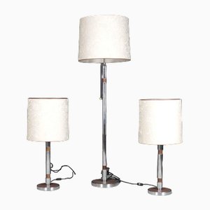 Chrome and Leather Base Lamps, Set of 3