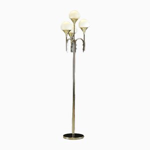 Lampada da terra vintage con 4 paralumi in vetro opalino di Gaetano Sciolari, Italia