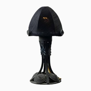 Französische Art Deco Tischlampe aus Schmiedeeisen mit neuem Lampenschirm
