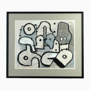 Ed Dukkers, Abstract Composition, Crayon on Paper, Framed