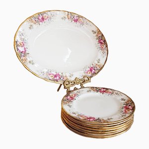 Juego de porcelana Queen Anne Summer Rose vintage en Gold Glided