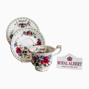 Vintage Flower of the Month Series Poppy August Trio Tea Cup Saucer and Side Plate from Royal Albert, 1970s